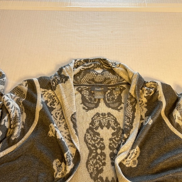 Neiman Marcus Gray Lace Waterfall Open Front Duster Sweater Cardigan Sz XL - Picture 9 of 13